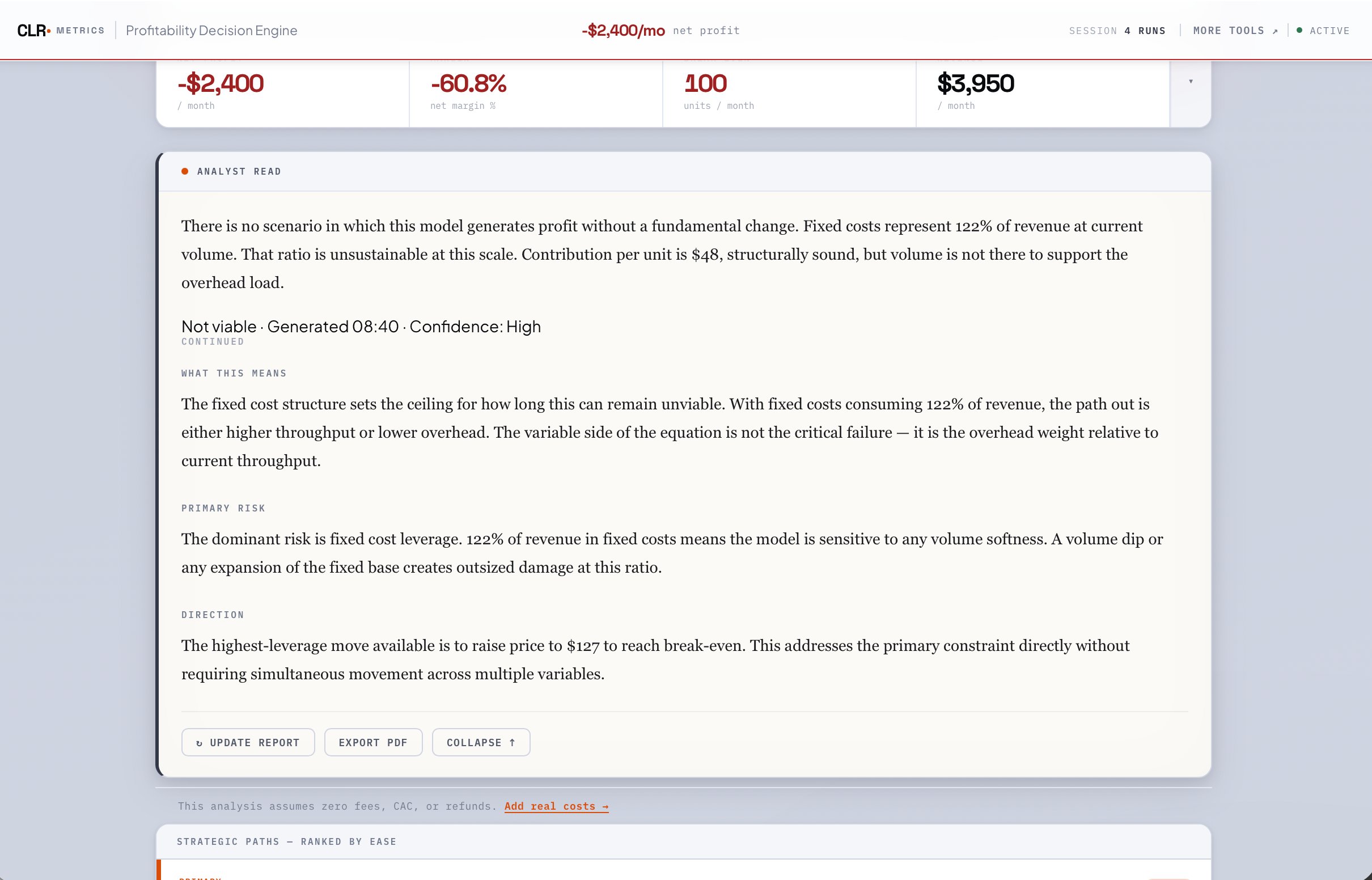 Analyst read — written analysis of your model