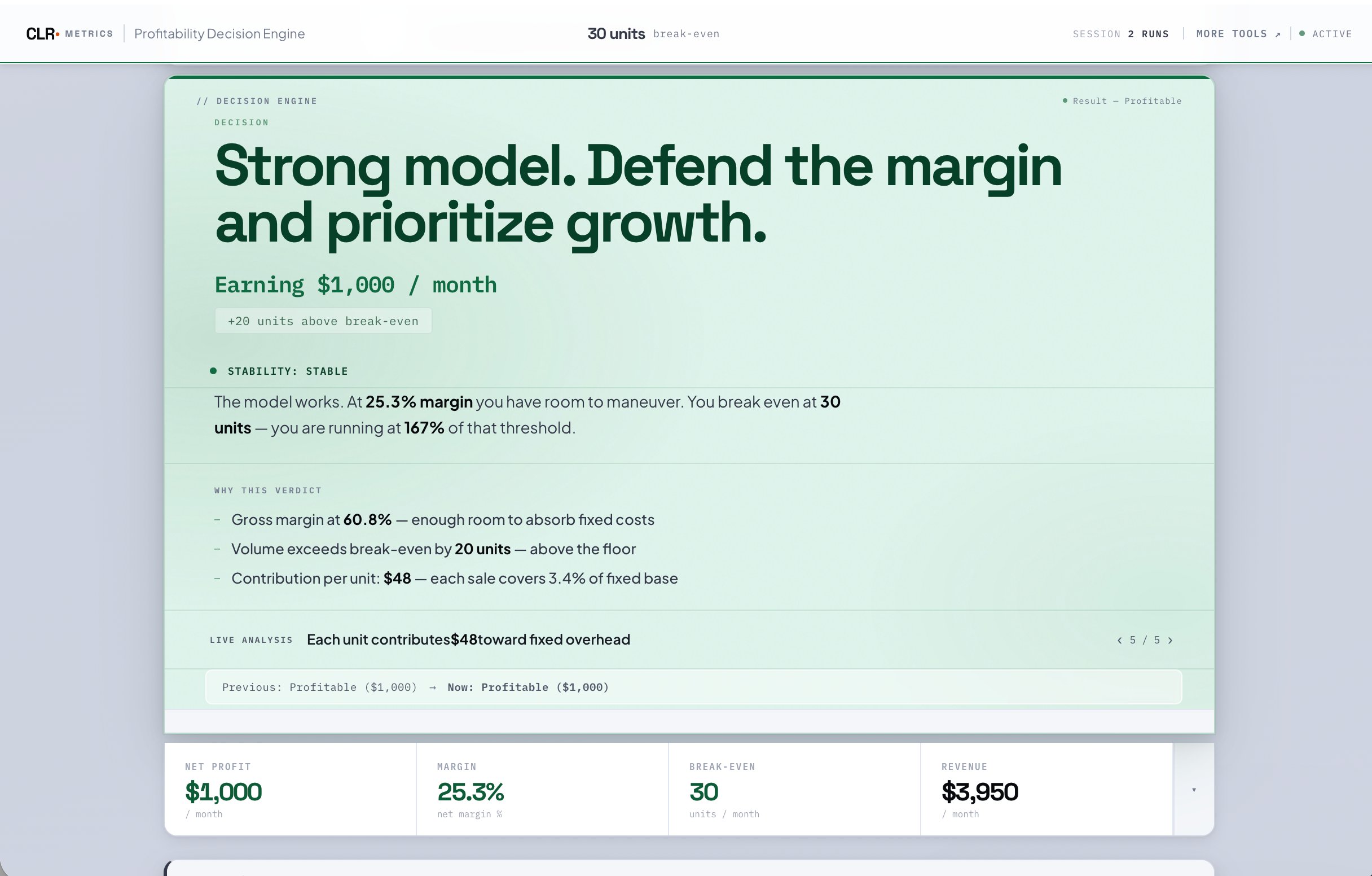 Profitability Decision Engine — Stable Profit verdict